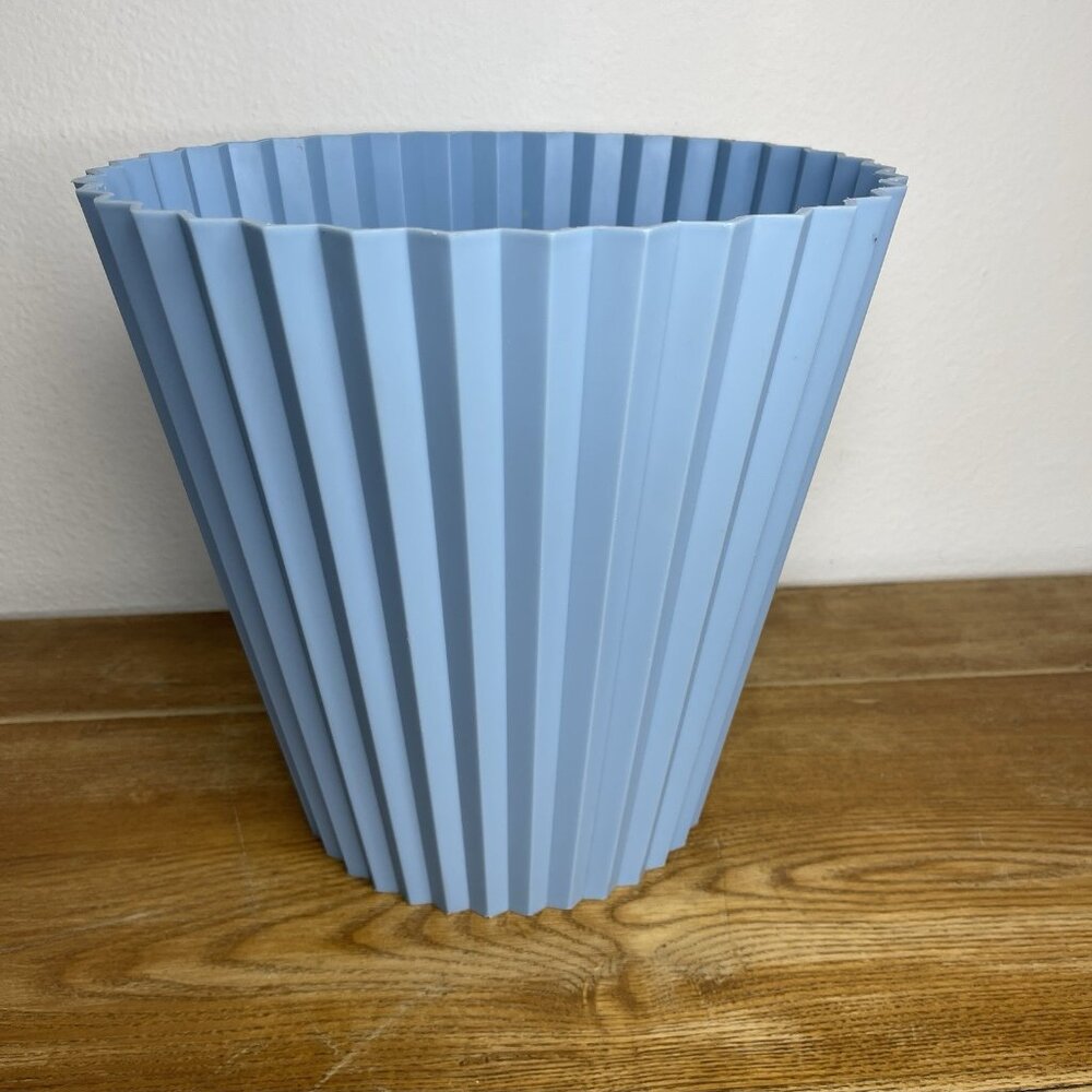 Vintage FESCO Baby Blue Waste Basket Trash Can Ribbed Mid-Century MCM